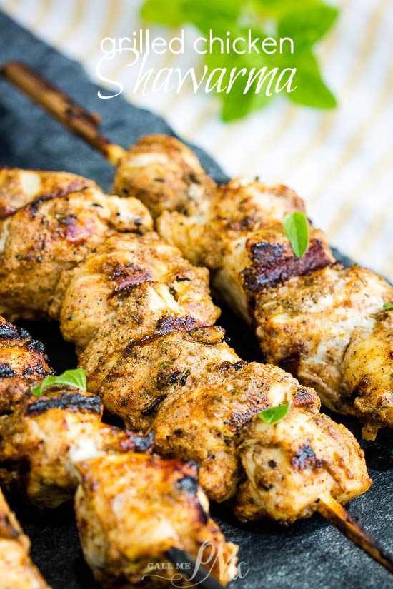 Grilled Chicken Shawarma Skewers is tender chicken breasts cut and coated in a flavorful marinade, then grilled to golden brown perfection. #chicken #grilled #shawarma #Greek #Mediterranean #kabobs #skewers Grilled Chicken Shawarma Skewers