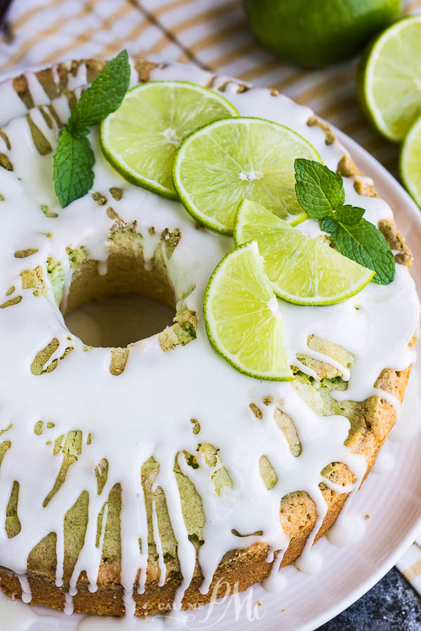 Key Lime Coconut Marbled Pound Cake with Jello is an easy & refreshing cake with plenty of zippy lime and coconut flavor. #coconut #lime #poundcake #cake #dessert #poundcakepaula #recipes #moist #homemade #bundt key lime cake