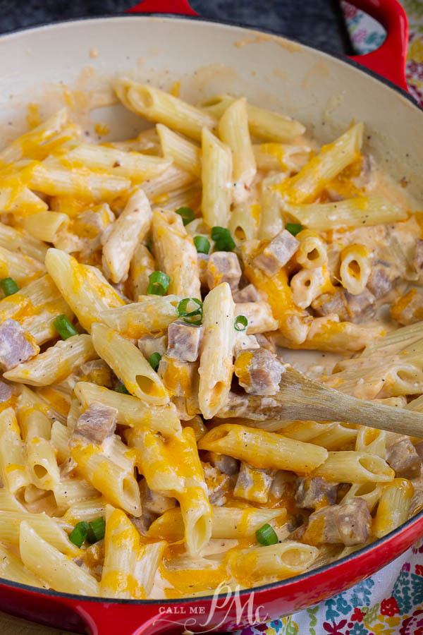 Extra creamy, wildly delicious, and super easy is this Mississippi Sin Pasta recipe is the ultimate comfort food. #pasta #ham #cheese #recipe #MSsindip #MississippiSinDipPasta Mississippi Sin Pasta