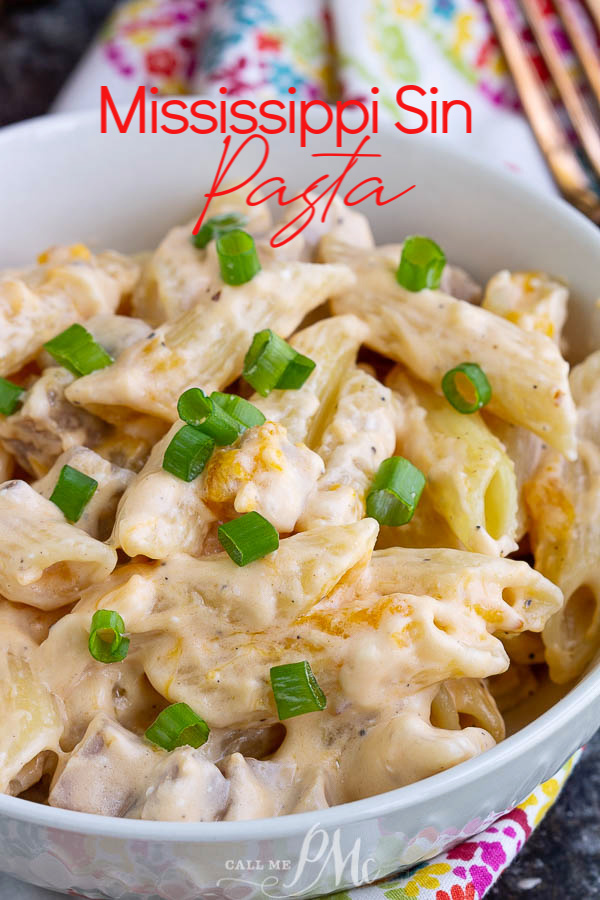 Extra creamy, wildly delicious, and super easy is this Mississippi Sin Pasta recipe is the ultimate comfort food. #pasta #ham #cheese #recipe #MSsindip #MississippiSinDipPasta Mississippi Sin Pasta