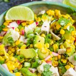 Avocado Chicken Salad Recipe is a hearty mix of grilled chicken, avocado, corn, onions, cilantro, and lime juice. #avocado #chicken #salad #chickensalad #recipe #food #eat #easy #lunch #dinner #picnic