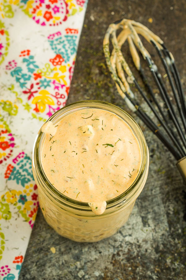 Chipotle Ranch Dressing in a jar on table