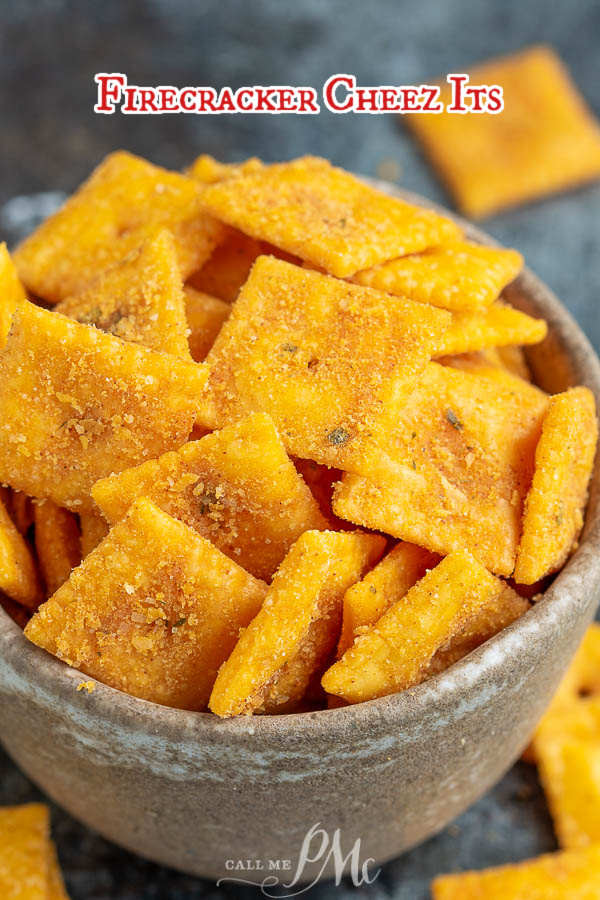 FIRECRACKER CHEEZ ITS recipe takes just four ingredients and less than 30 minutes. Snack fanatics will love these crunchy, cheesy, and salty crackers! #firecracker #ranch #redpepper #recipe #snack #cheezIts #recipeshomemade #homemade #howtomake #simple #mix FIRECRACKER CHEEZ ITS