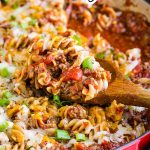Old Fashioned Goulash Recipe is an American classic recipe of hamburger meat, tomato sauce, and pasta. #pasta #goulash #Americanchopsuey #chopsuey #beef #hamburgermeat #hamburger #tomatosauce #cheddar #macaroni #easy #familyfavorite #recipe