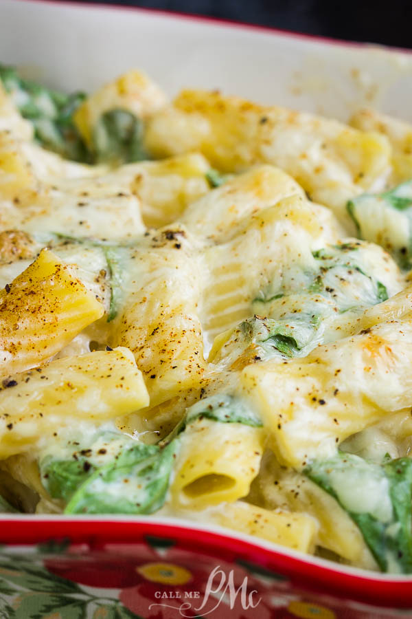 Spinach Ricotta Pasta Casserole recipe features spinach, ricotta, mozzarella, and spice, perfect side dish or meatless main. #spinach #ricotta #pasta #casserole #recipe #baked #healthy #cheese #easy