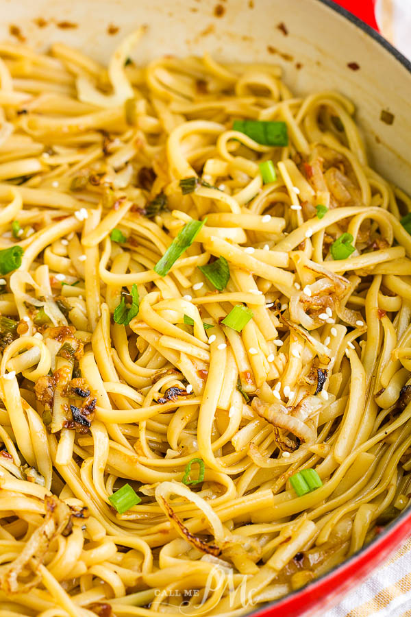 noodles with onions and sesame seeds