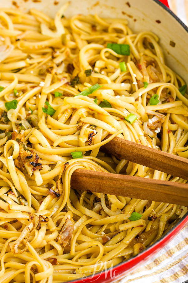skillet of garlic noodles