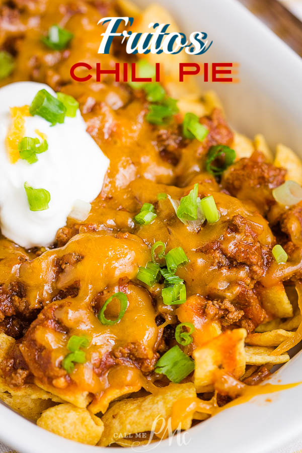 Frito Chili Pie Recipe is classic comfort and gameday food. It's simple, hearty, delicious, takes just minutes to make, and the whole family loves it! #cornchips #Fritos #chips #chili #cheese #cheddar #meal #fastfood #copycat