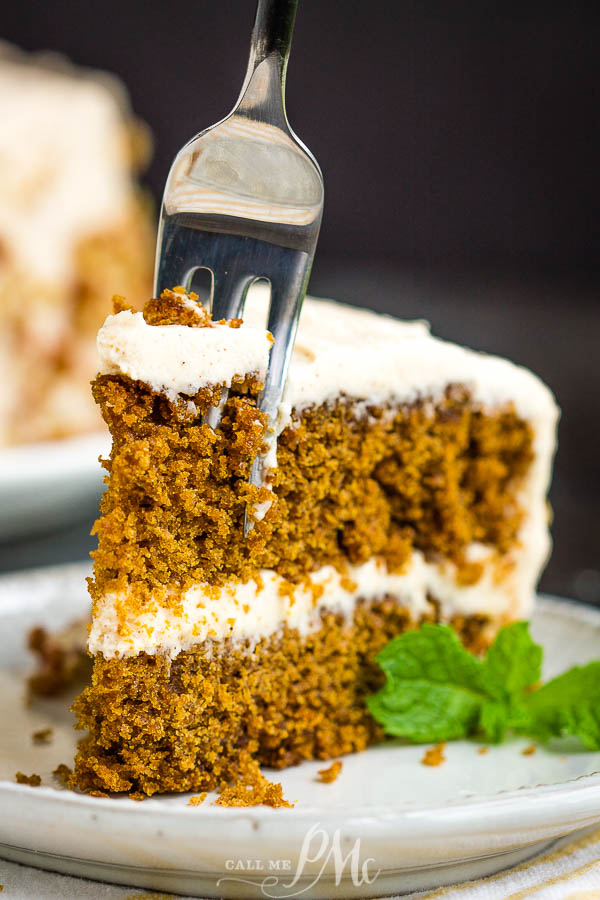 Slice of gingerbread layer cake with fork in it So tasty and delicious, Gingerbread Layer Cake