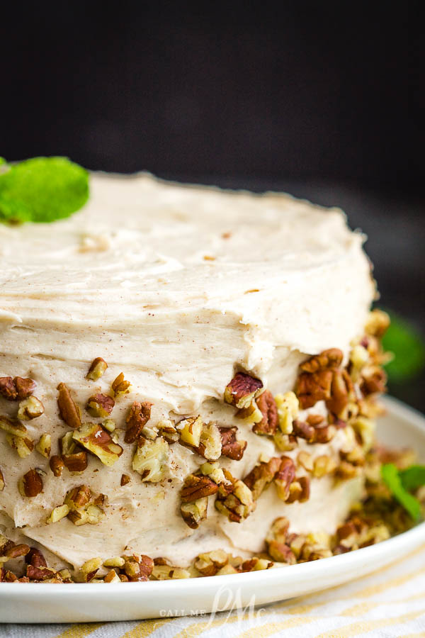 Whole gingerbread layer cake frosted and garnished with pecans mint So tasty and delicious, Gingerbread Layer Cake