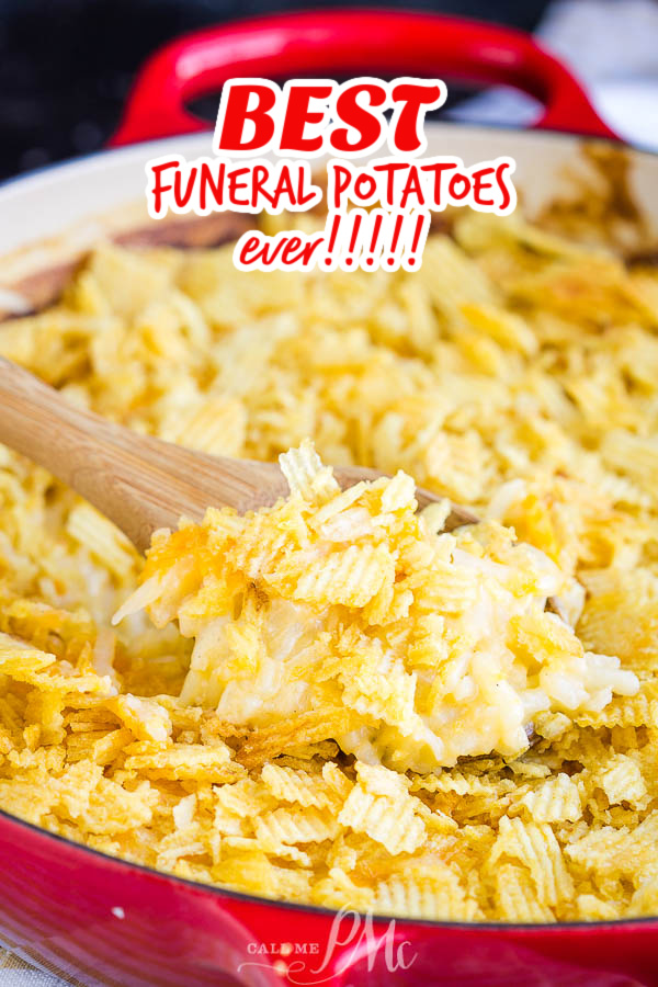 Hashbrown Potato Casserole No Cream Soup, this particular recipe is also known as Funeral Potatoes. It's creamy, rich, and super easy to put together. #casserole #hashbrown #potatoes #funeralpotatoes #cheese #recipe #easy #holidays #potluckrecipe #potluck