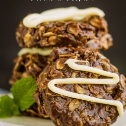 Healthy No-Bake Chocolate Peanut Butter Oatmeal Cookies, a healthier version than the original, this recipe is the perfect healthy, no sugar, pantry staple recipe when you want a sweet treat. #healthy #cookies #chocolate #oats #oatmeal #recipe #dessert #healthyrecipe #healthyliving