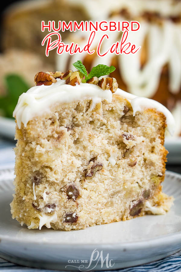 A twist on the classic layer cake, Hummingbird Cake Pound Cake is the ultimate dessert recipe! #cake #poundcake #poundcakepaula #dessert #recipe #bananacake #pineapple #pecans #Thanksgiving #holidayfood #holidayrecipes Hummingbird Cake Pound Cake