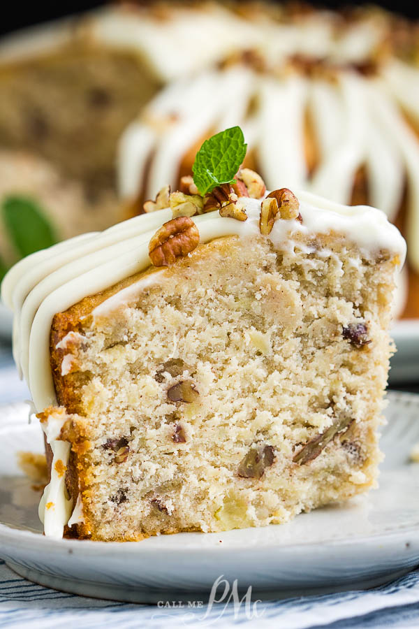 Slice of cake on a white plate.