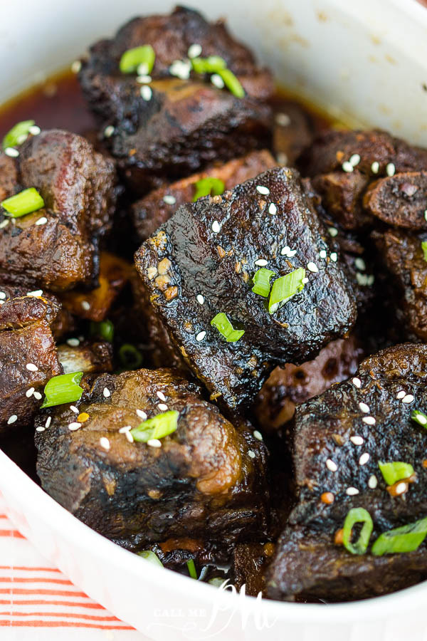 Tender, fall-off-the-bone Braised Korean Spicy and Sweet Short Ribs are sautéed then slow-cooked in a rich Korean marinade. #shortribs #ribs #Koreanfood #recipe #sweetheat #sweetspicy #spicysweet #Asian #slowcooker Short Ribs