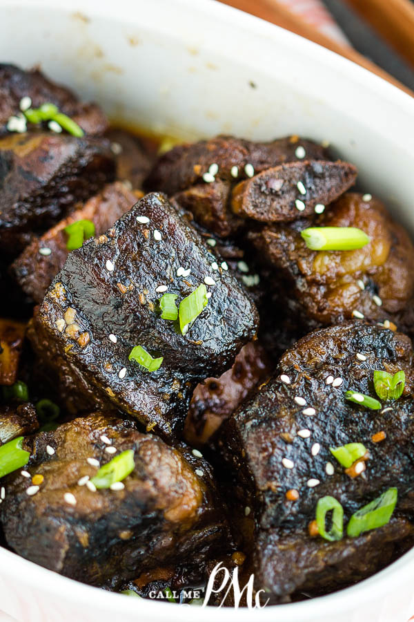 Tender, fall-off-the-bone Braised Korean Spicy and Sweet Short Ribs are sautéed then slow-cooked in a rich Korean marinade. #shortribs #ribs #Koreanfood #recipe #sweetheat #sweetspicy #spicysweet #Asian #slowcooker Braised Korean Spicy and Sweet Short Ribs