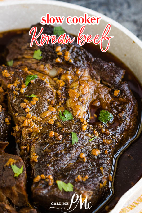 Delish Slow Cooker Korean Beef is simple yet full of flavor. Perfect comfort food on a chilly winter night. #beef #roast #slowcooker #chuckroast #recipe #Korean #Asian