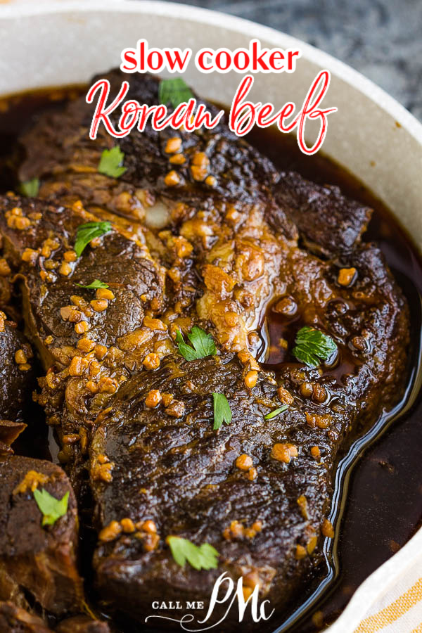 Delish Slow Cooker Korean Beef is simple yet full of flavor. Perfect comfort food on a chilly winter night. #beef #roast #slowcooker #chuckroast #recipe #Korean #Asian Delish Slow Cooker Korean Beef