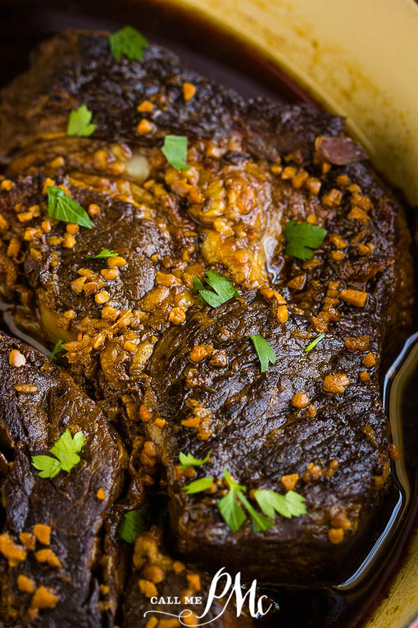 Delish Slow Cooker Korean Beef is simple yet full of flavor. Perfect comfort food on a chilly winter night. #beef #roast #slowcooker #chuckroast #recipe #Korean #Asian