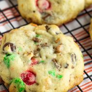 Loaded Cupboard Cookies - This recipe yields soft, chewy, crispy cookies that are loaded with your favorite candy from cupboard & pantry. #cookies #dessert #recipe #Christmas #cookieexchange #cookietray #chocolatechips