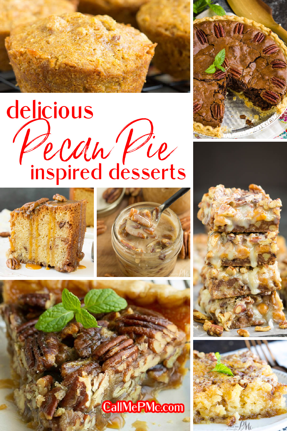 Pecan Pie Inspired Desserts - Cakes, pound cake, muffins, pies, bread pudding... If you like Pecan Pie, you'll love all these desserts!  #pecanpie #pecans #desserts #recipes