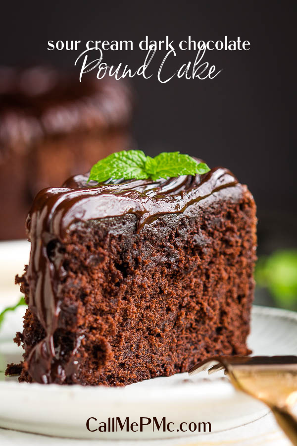 Buttery, dense yet tender and moist, Sour Cream dark chocolate pound cake is quick and easy to make with simple ingredients. #recipe #cake #poundcake #homemade #fromscratch #poundcakepaula #Southern #dessert #moist #easy #chocolate #darkchocolate Sour Cream dark chocolate pound cake