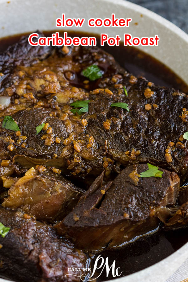 Slow Cooker Caribbean Pot Roast recipe - easy & short prep time. This economical cut of beef is transformed to tender, flavorful, hearty meal. #roast #beef #slowcooker #easy #caribbean Slow Cooker Caribbean Pot Roast