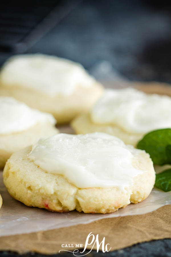 Frosted biscuits on a tray.