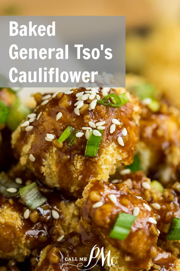 Baked General Tso's Cauliflower is coated in panko breadcrumbs and baked until tender and crispy. #Asian #food #eat #copycatrecipe #recipe #GeneralTso #Cauliflower #plantbased #vegan