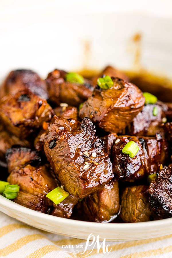 Bourbon Honey Steak Tips - This recipe makes tender, succulent, flavorful, and easy steak tips that are perfect for a fast meal or hearty appetizer. #honey #bourbon #steak #steaktips #appetizer #dinner #entree #dinnerrecipes #steakrecipes #appetizer #footballfood #tailgatingfood #tailgatingrecipes