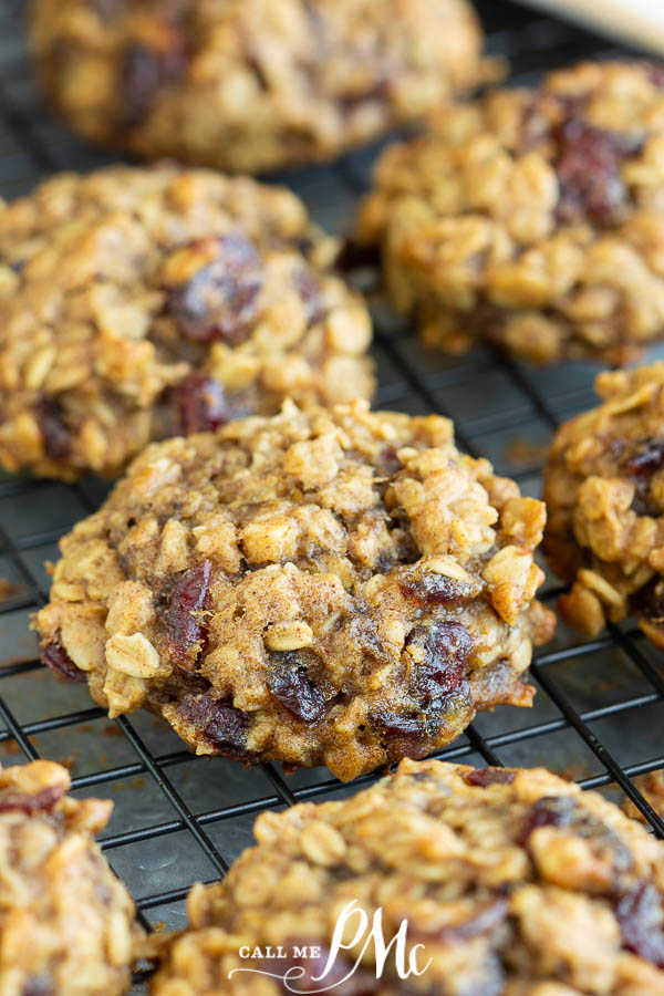 Healthy Breakfast Cookie Recipe is a wholesome, hearty, easy recipe that's great for on-the-go mornings are afternoon pick-me-ups. #breakfast #easy #healthy #oats #raisins #craisins #cranberries #almondbutter #recipes #callmepmc