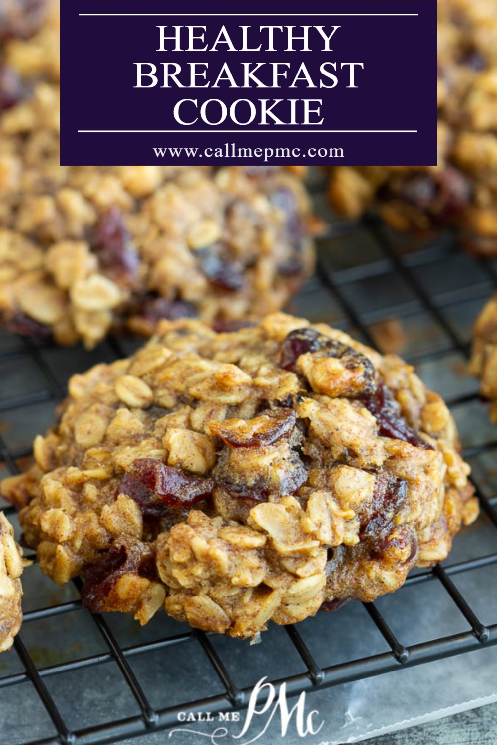 Large oatmeal cookie with dried cranberries on wire rack Large oatmeal cookie with dried cranberries on wire rack