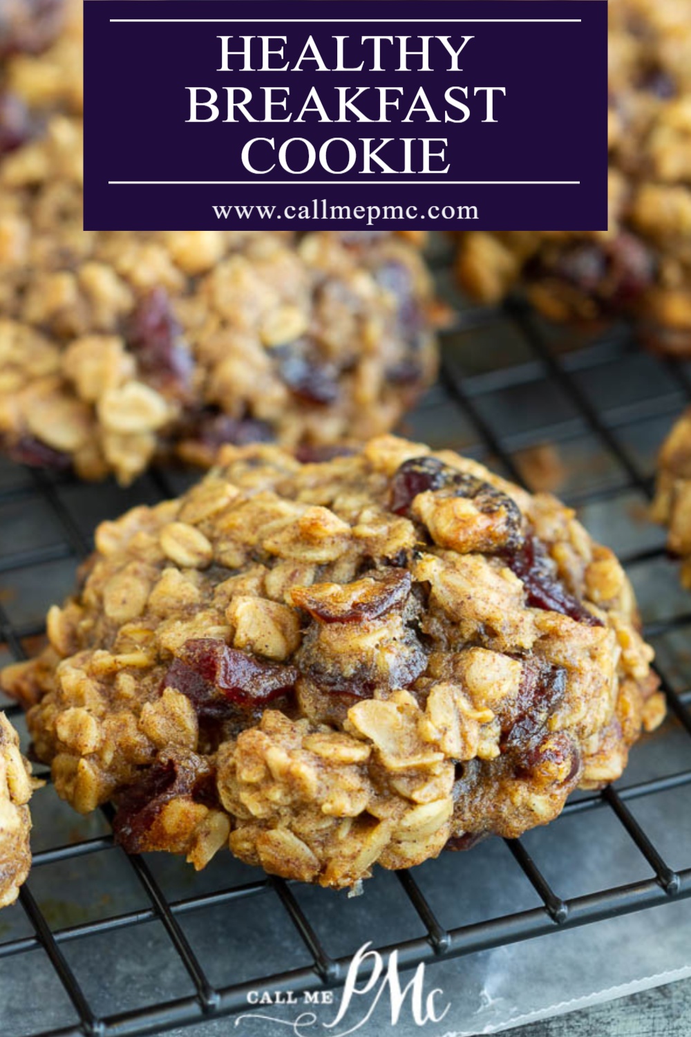 Large oatmeal cookie with dried cranberries on wire rack