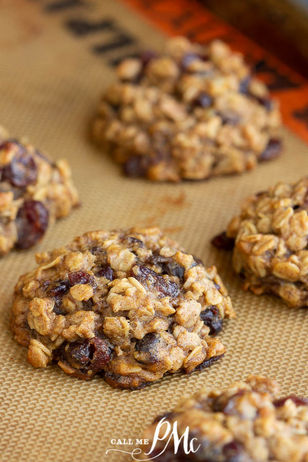Healthy Breakfast Cookie Recipe is a wholesome, hearty, easy recipe that's great for on-the-go mornings are afternoon pick-me-ups. #breakfast #easy #healthy #oats #raisins #craisins #cranberries #almondbutter #recipes #callmepmc