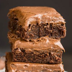 Chocolate Cream Cheese Frosted Brownies are super fudgy, moist, and slathered with a thick layer of chocolate cream cheese frosting. They are pure perfection.