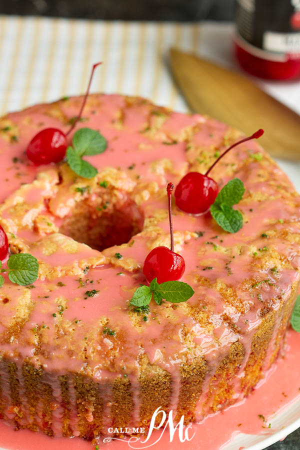 Bundt cake with pink glaze and cherries Cherry Limeade Pound Cake