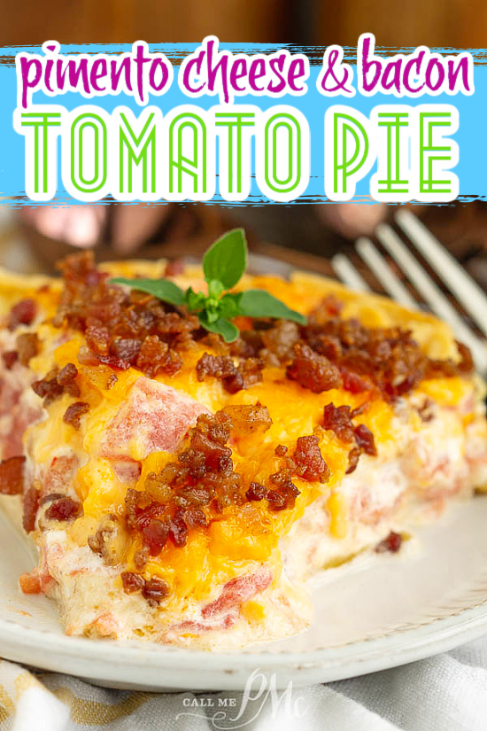 savory pie on saucer Pimento Cheese Bacon Tomato Pie