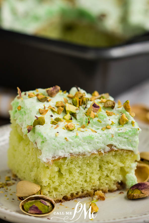 Whipped Cream Frosted Pistachio Poke Cake 