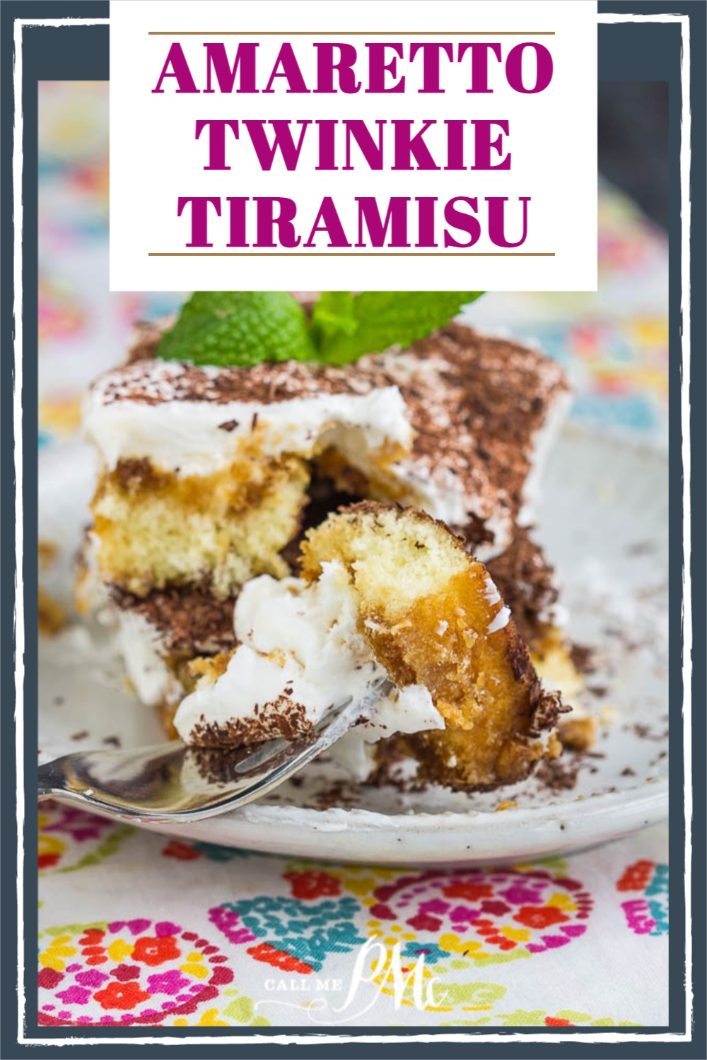 Amaretto Twinkie Tiramisu recipe has delicious cream filling with amaretto & espresso-infused Twinkies! No-bake, make-ahead dessert. #dessert #baking #recipe #Twinkie #coffee #espresso #makeahead #nobake #callmepmc Amaretto Twinkie Tiramisu