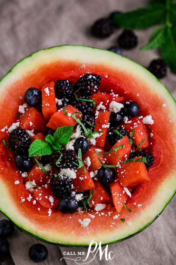 fresh berries in a watermelon salad.