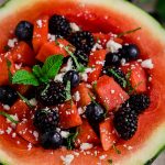Berry Feta Watermelon Salad is a refreshing salad and perfect side dish recipe for all your summer grilled recipes. #watermelonsalad #citrusvinaigrette #callmepmc #recipe #salad #summerrecipes