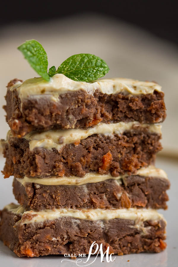 stack of 4 pieces of carrot cake Healthy No-bake Carrot Cake Bars, this recipe taste like a decadent dessert but they're a simple, one-bowl, no-bake, healthy treat!