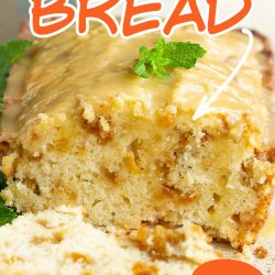 Fresh Peach Cobbler Bread Recipe has a crusty top, tender center, and is loaded with sweet, juicy peaches! #peach #bread #recipe