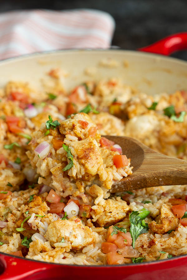Queso Chicken and Rice Casserole this cheesy rice recipe is loaded with flavor from tomatoes, green chiles, cilantro, pico de gallo, and spices.