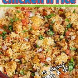 Queso Chicken and Rice Casserole this cheesy rice recipe is loaded with flavor from tomatoes, green chiles, cilantro, pico de gallo, and spices.