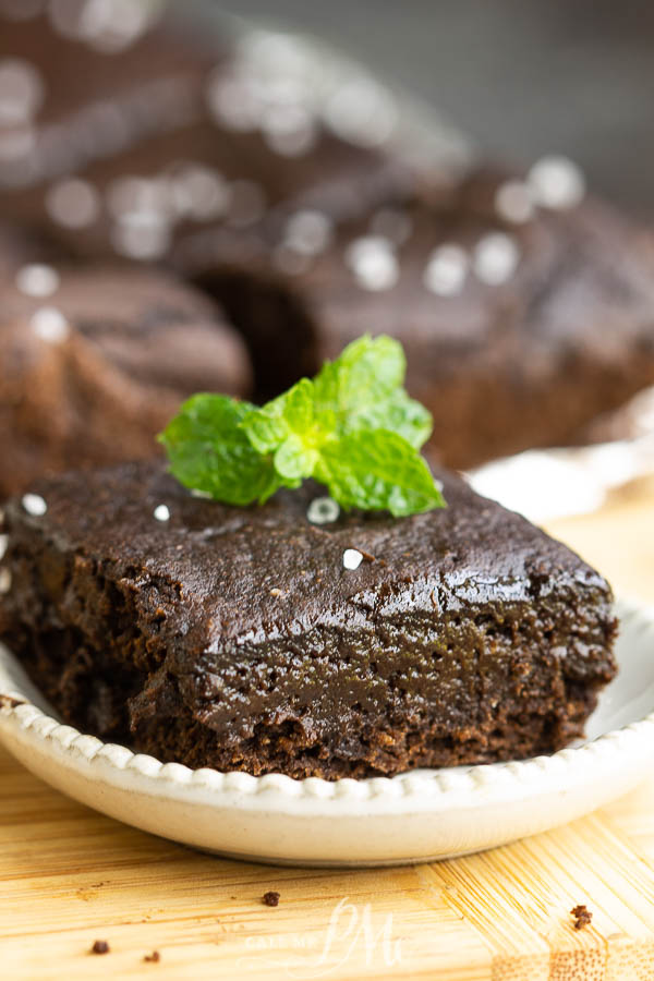 Chocolate dessert serving on a plate.