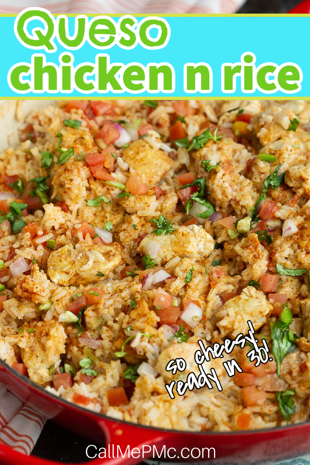 rice, chicken, cheese, tomatoes, peppers Queso Chicken and Rice Casserole