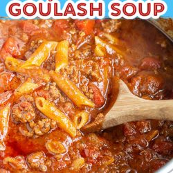 Beef Macaroni Goulash Soup is simple and hearty with budget-friendly ingredients. All of which makes it a staple in my house.