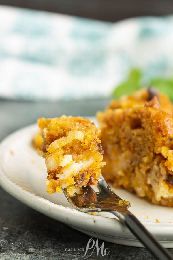 bite of pumpkin cake on fork Earthquake Cake