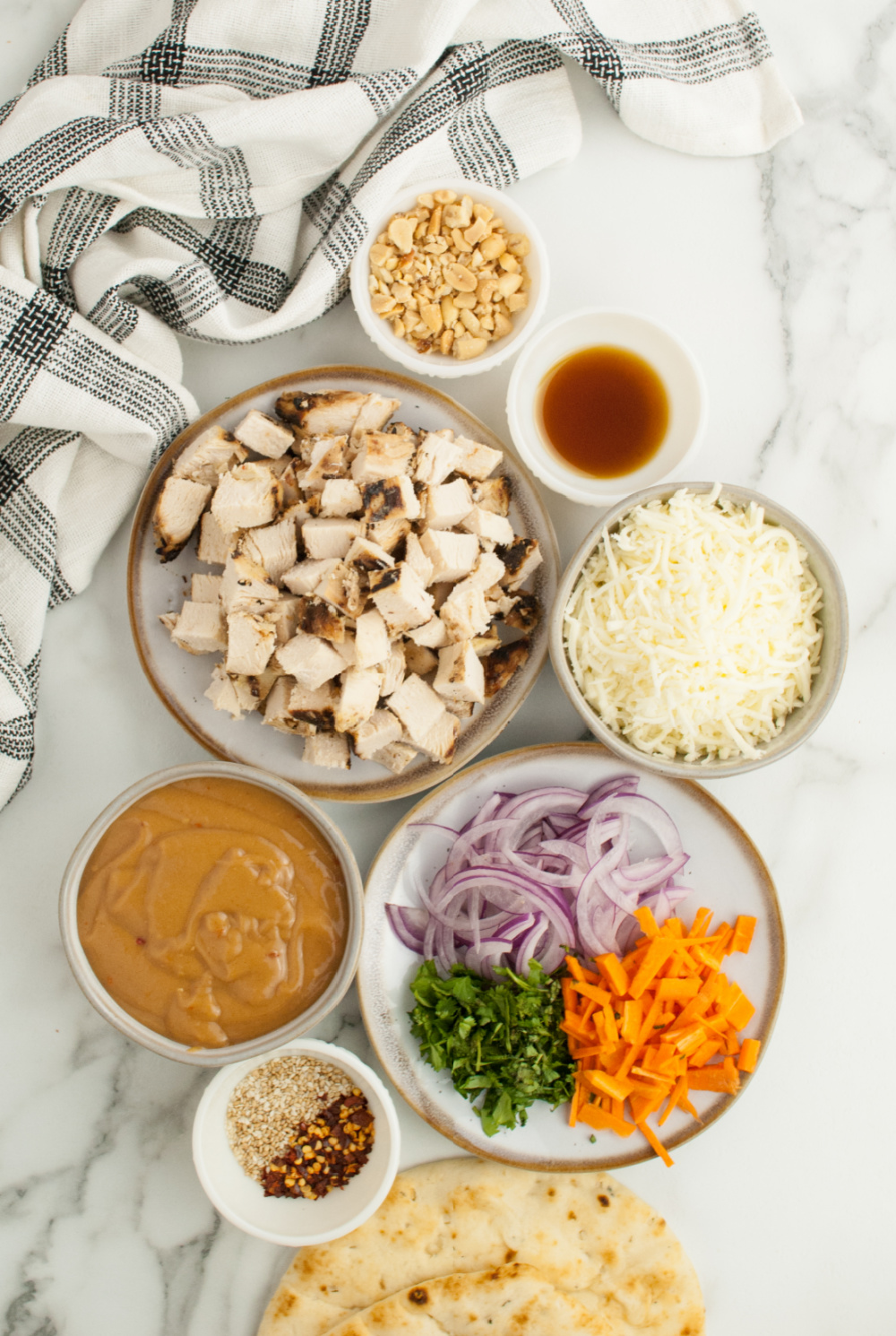 ingredients for flatbread pizza Thai Peanut Chicken Flatbread